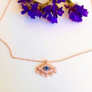 925k Sterling Silver Minimalist Evil Eye Necklace, Dainty, Zircon Stones